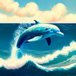 天空，海洋，海豚在海洋上空跳跃