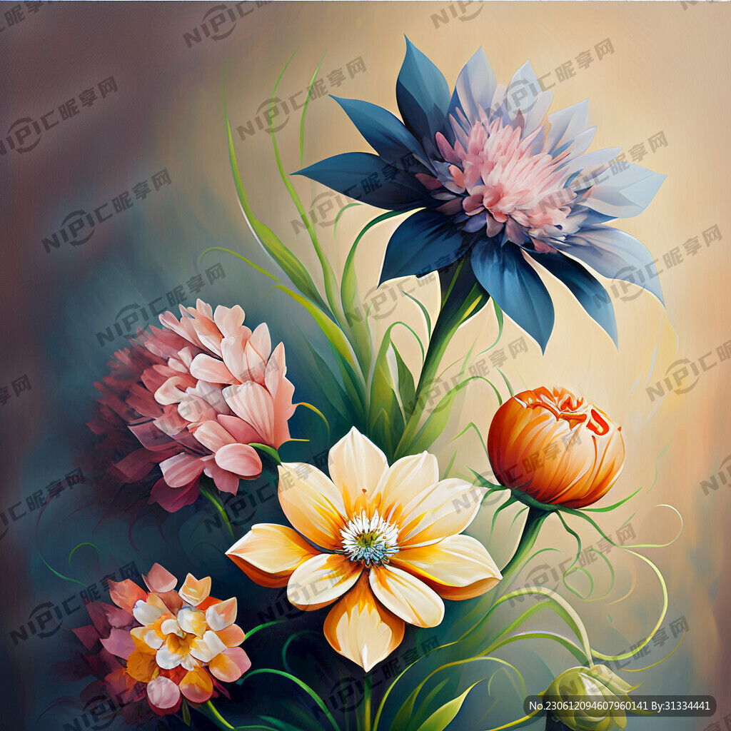 AI创作图花卉油画四方连接nipic.com-昵图网