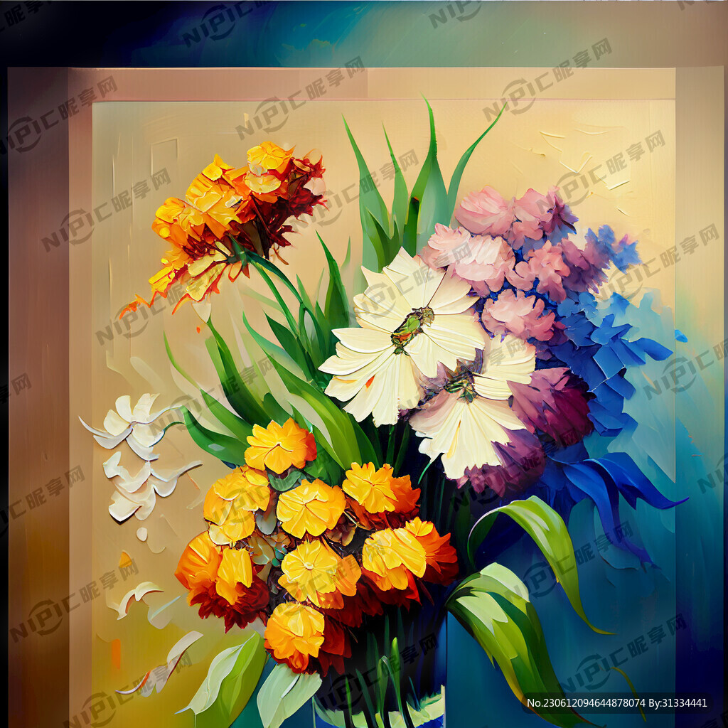 AI创作图花卉油画四方连接nipic.com-昵图网