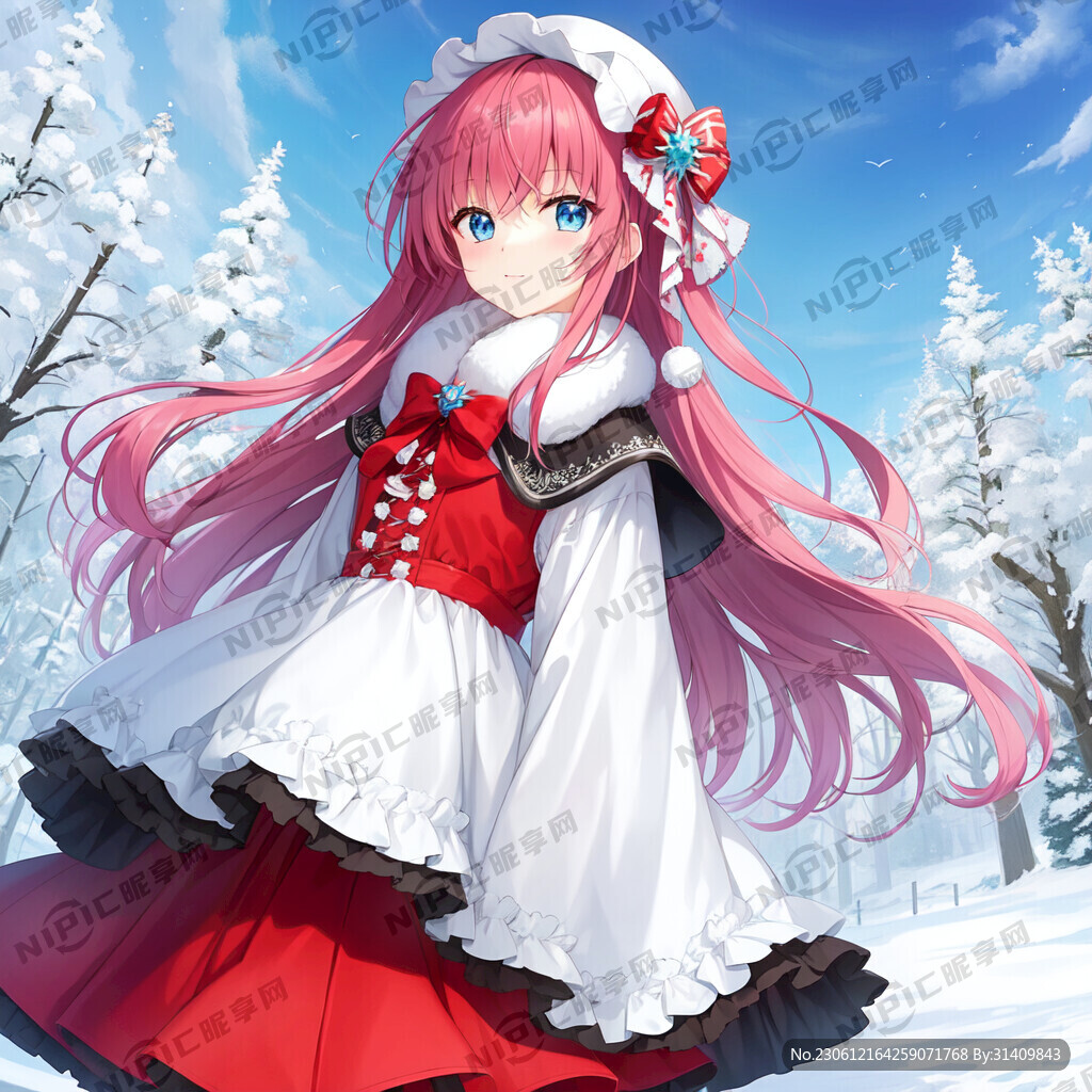 女生雪地红衣