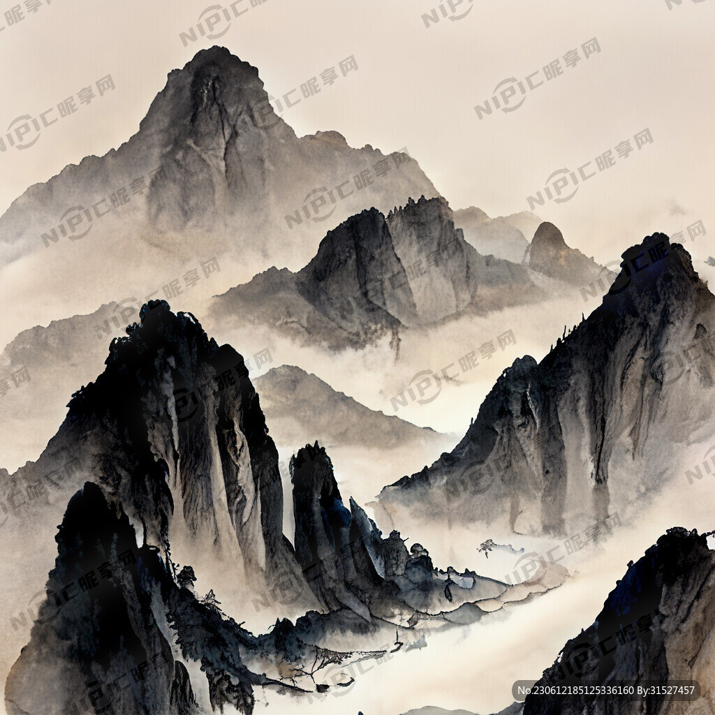 山谷 中国风 中国画 山水