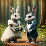 穿漂亮裙子的小兔子，和穿西装的大灰狼
在森林里举行了一场盛大的婚礼