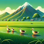 大山下稻田里的鸭子生态共育