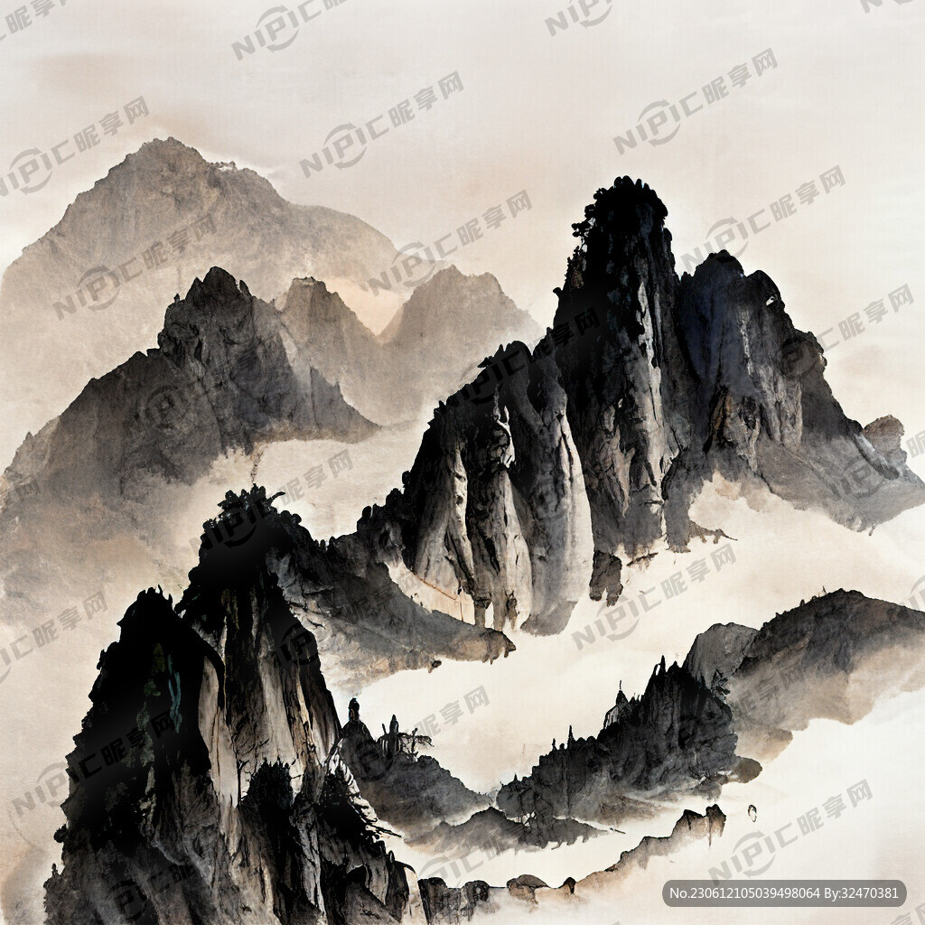 山谷 中国风 中国画 山水