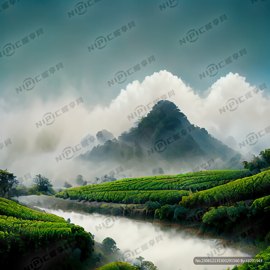 广角茶园有山有水有云雾