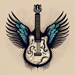 吉他插画风格扁平风格线稿风格吉他带翅膀