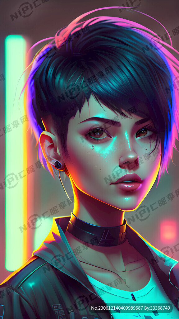 短发少女 短发 霓虹灯