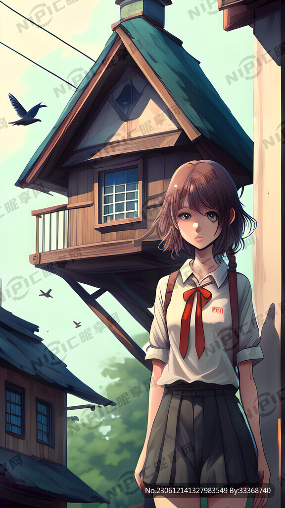 少女 鸟居 日漫风格