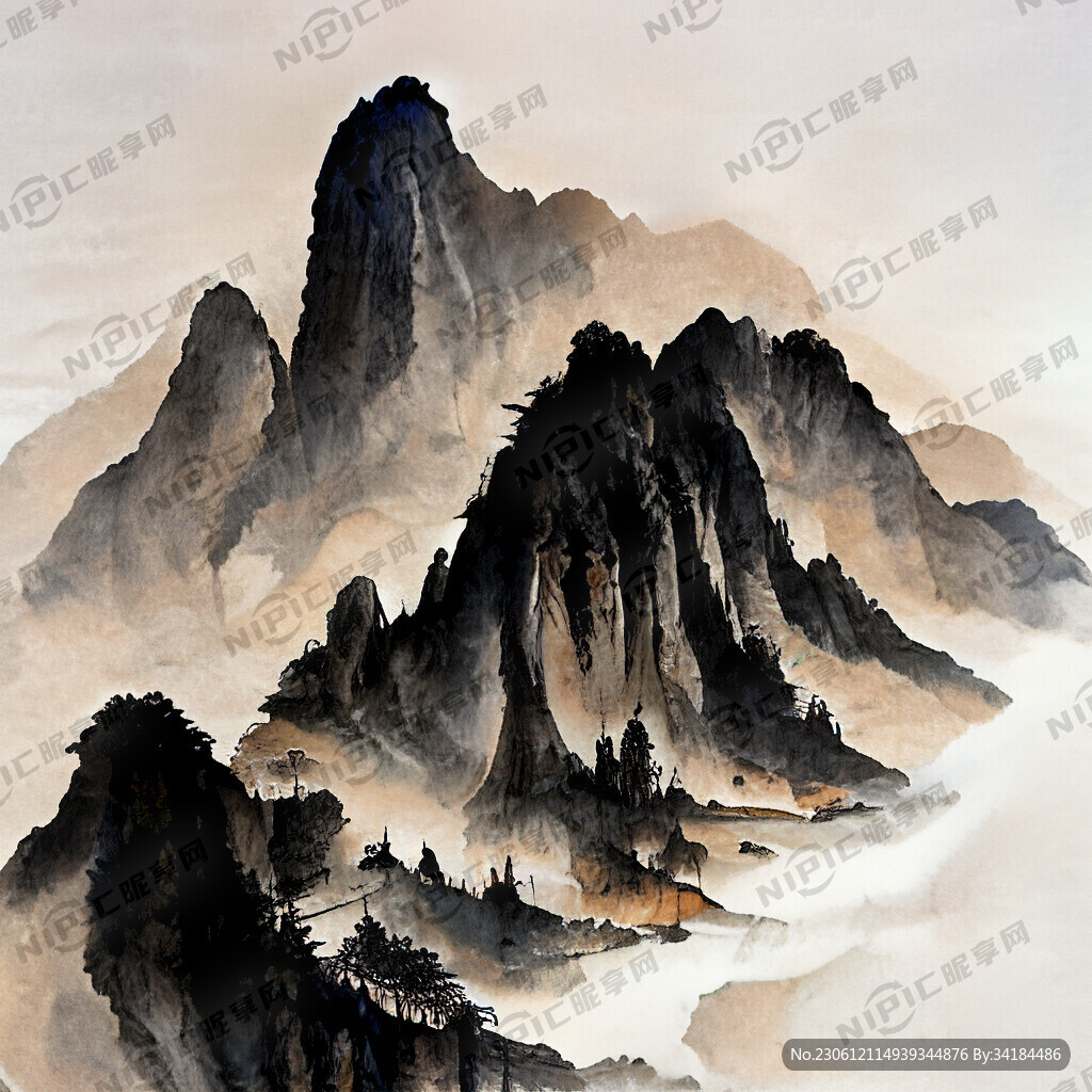 山谷 中国风 中国画 山水