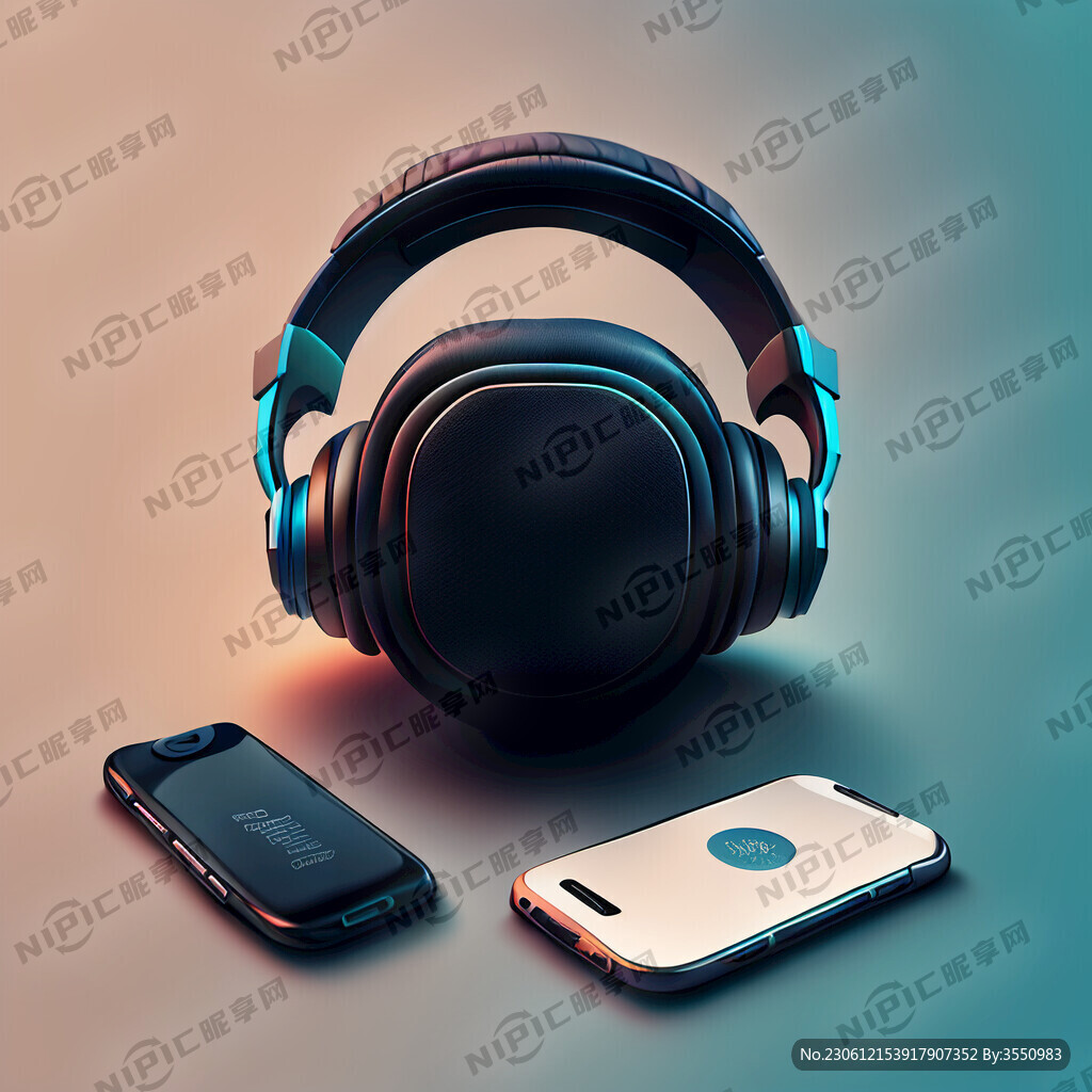 耳机背景 有手机 音乐底纹