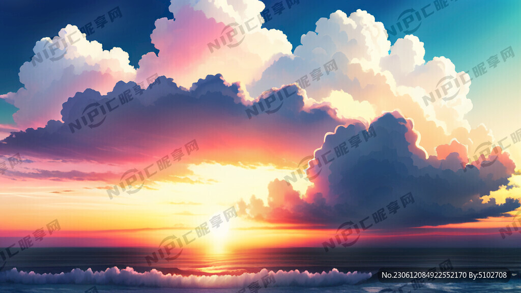 二次元白色背景天空梦幻彩色白云