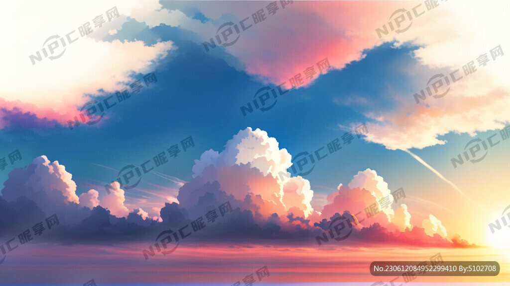 二次元白色背景天空梦幻彩色白云