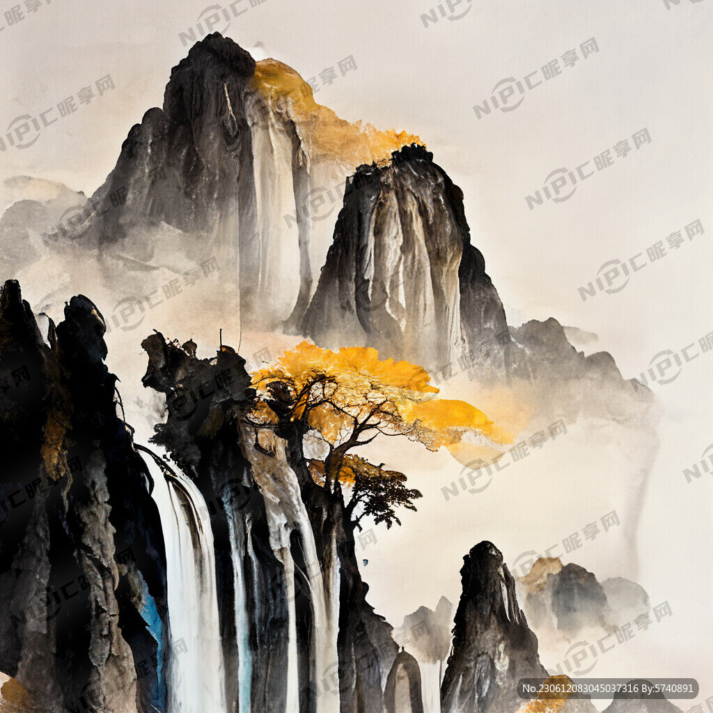 瀑布发财鹿金山发财树