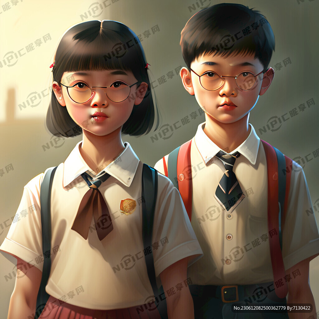 上学的男孩女孩