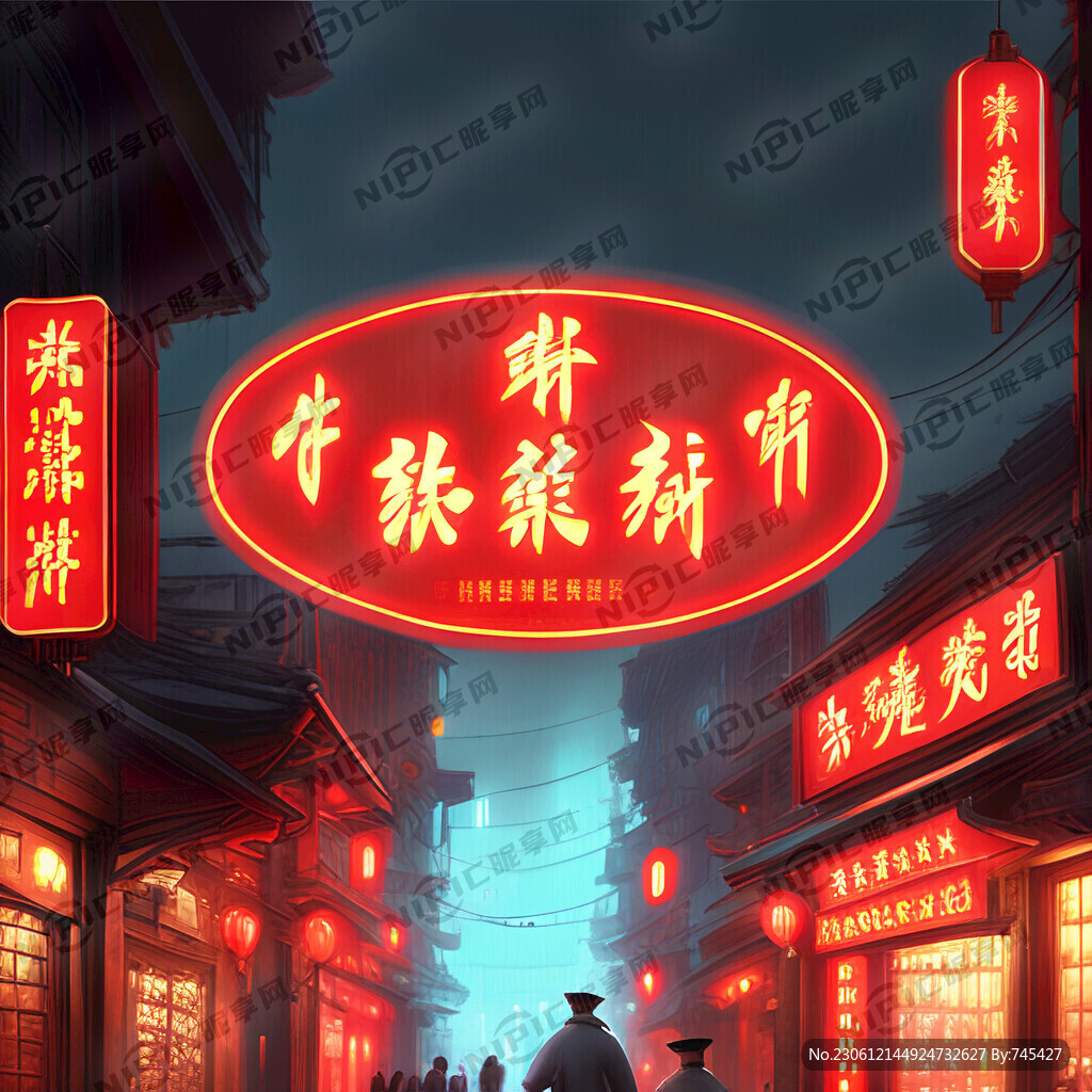 酒吧街道 弥红灯牌闪烁 大光圈