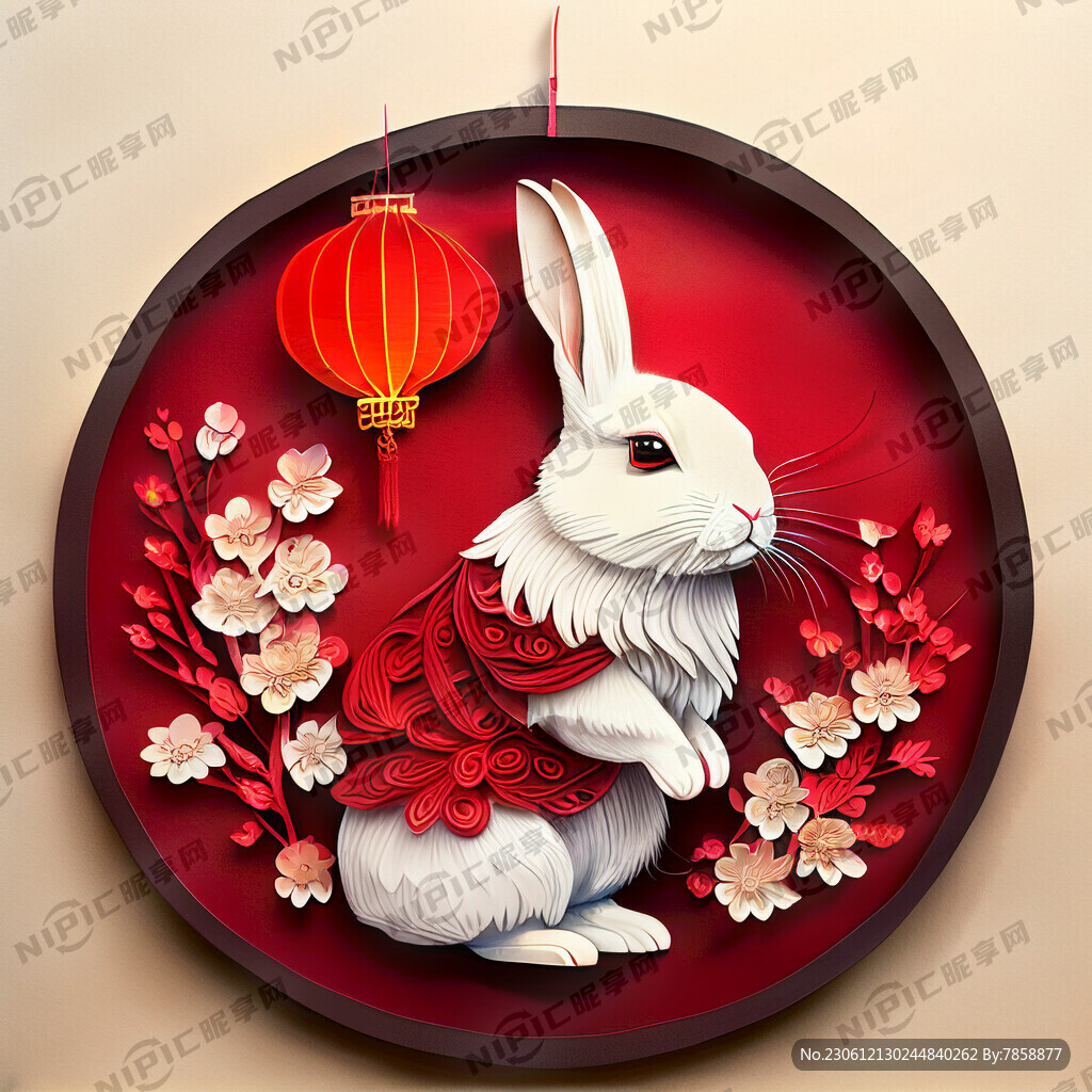 衍纸艺术 春节 可爱兔子 红梅