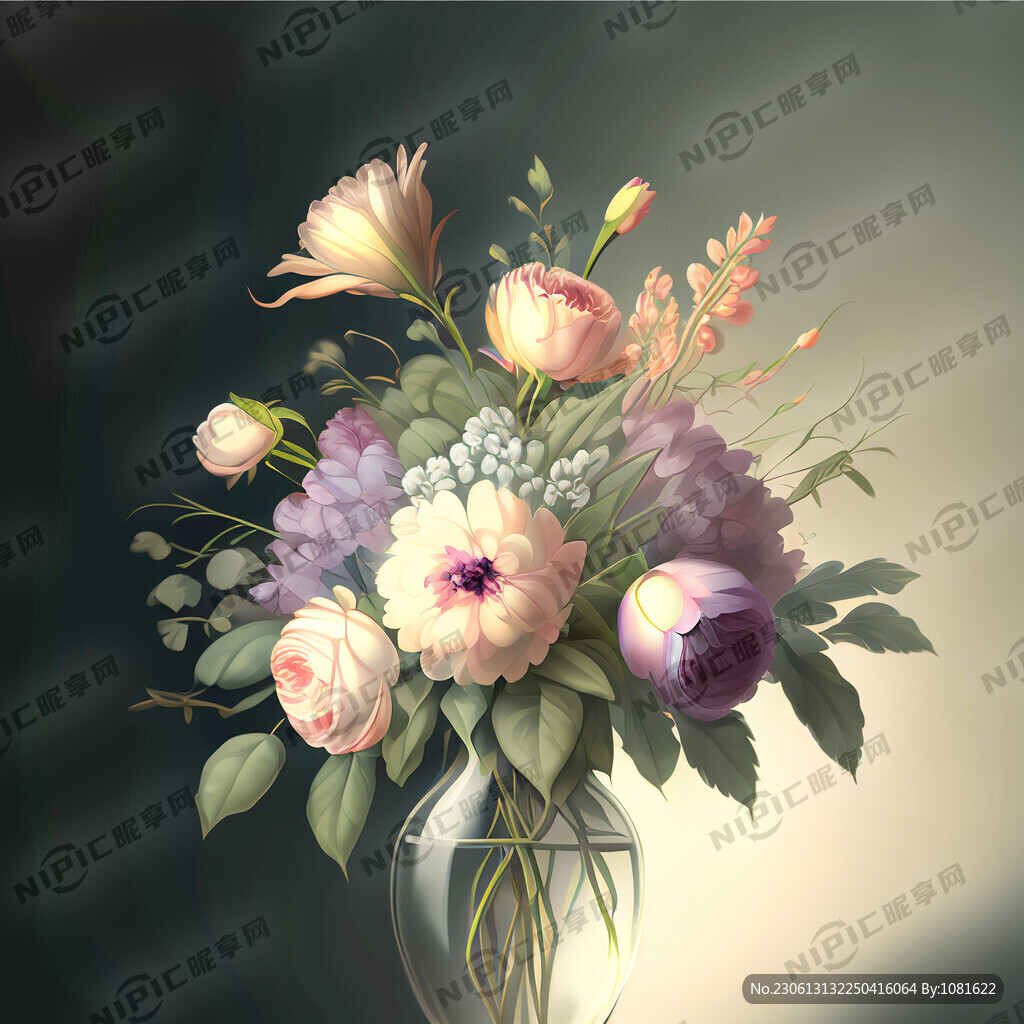 一花束在玻璃花瓶
