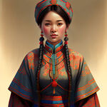 蒙古族女孩，服装，全身，恭敬
