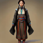 蒙古族，美女，数字化，全身，蒙古袍，靴子，长辫子