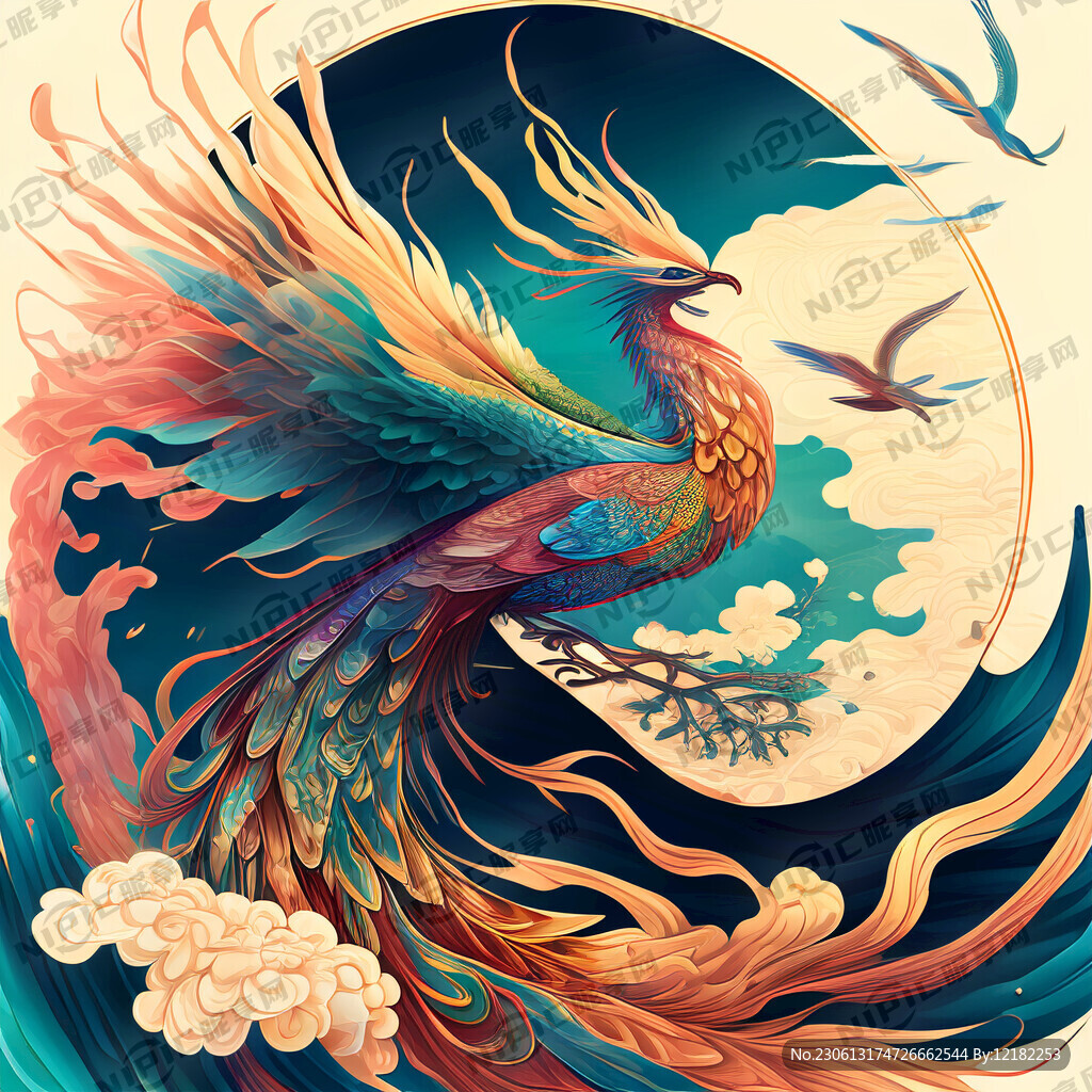 玄幻凤凰天空彩色