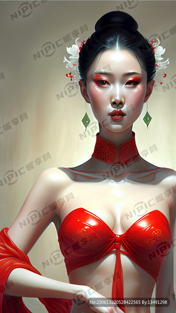 美女红衣罩体 修长的玉颈