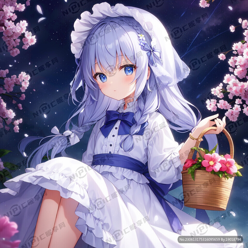 卡通小女孩两个辫子头上有蝴蝶结