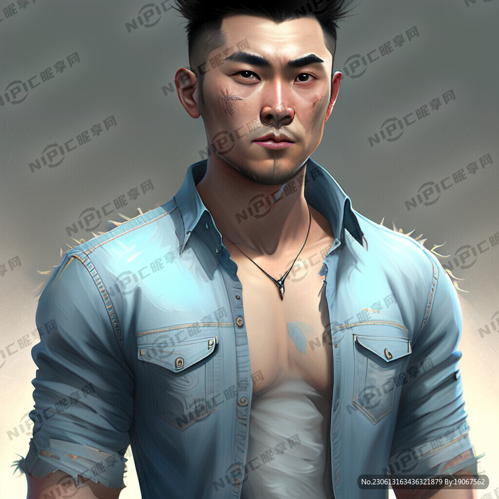 男士破洞浅蓝牛仔裤