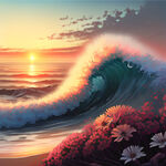 日出海边花朵浪花