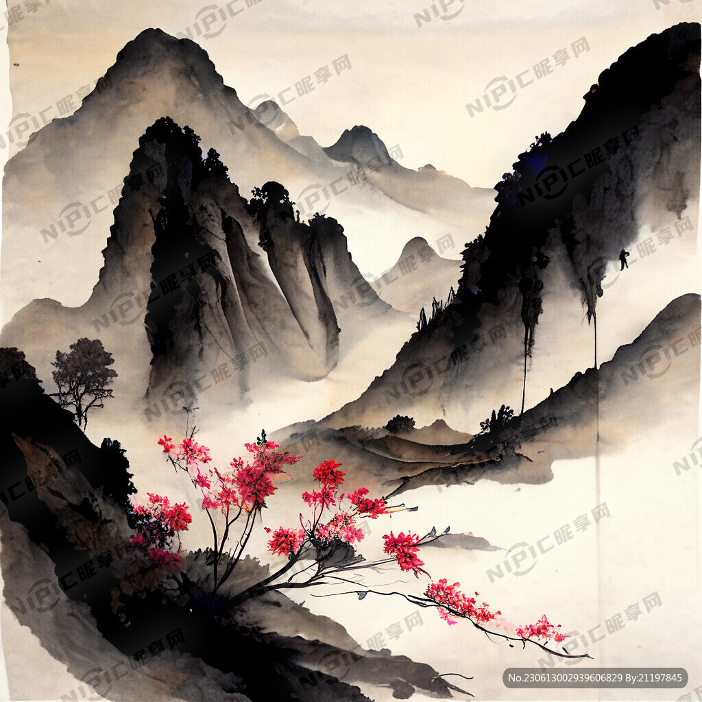 山谷 中国风 中国画 欧式花鸟