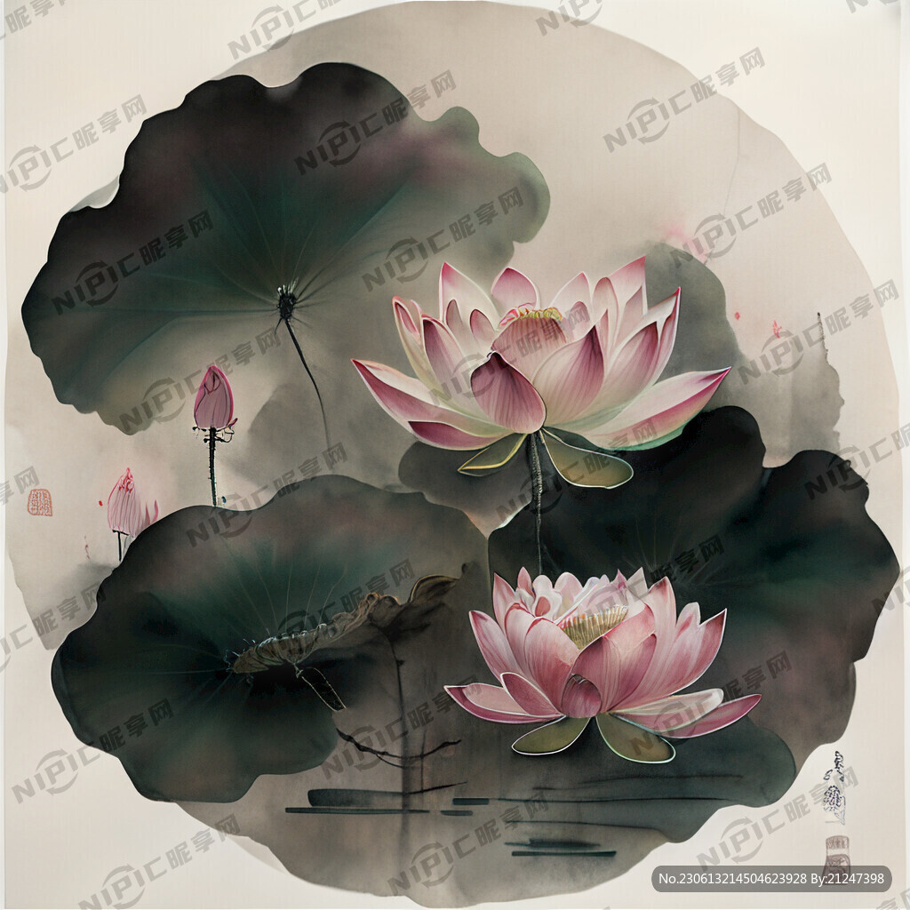 画一幅水墨莲花 要绿色荷叶