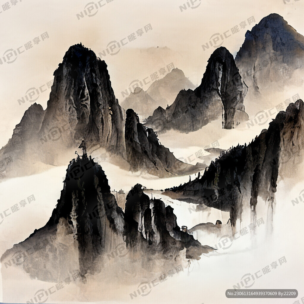 山谷 中国风 中国画 山水