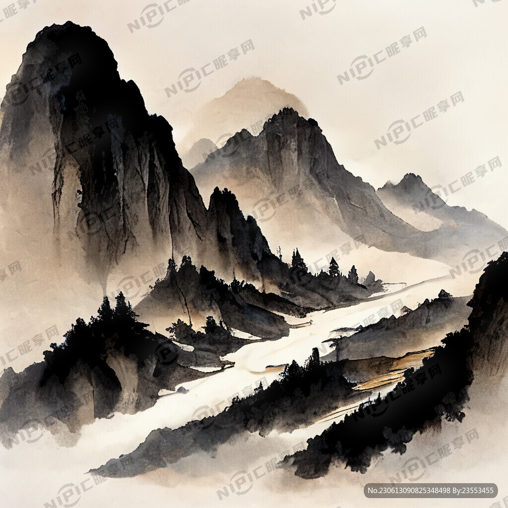 山谷 中国风 中国画 山水