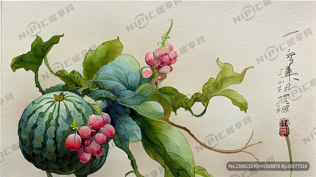 蔬菜 花鸟瓜果藤蔓国画