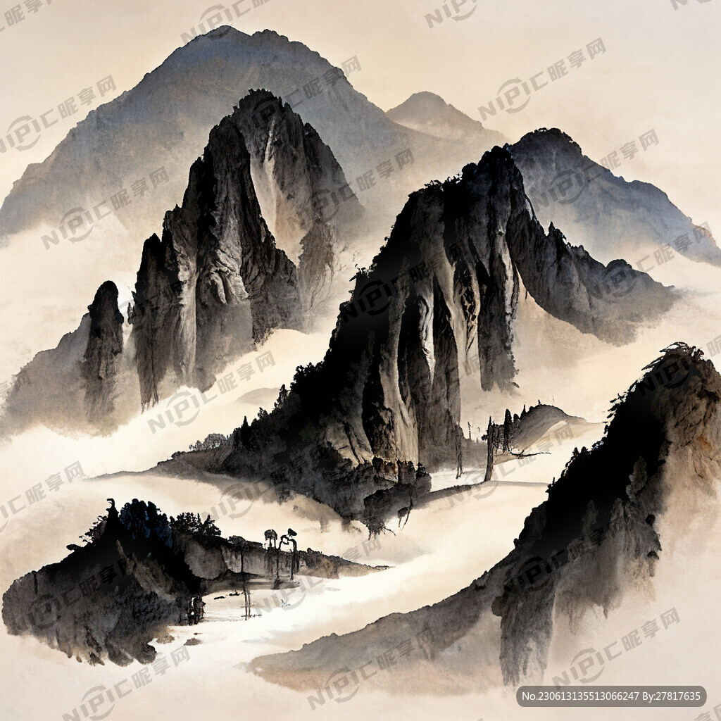 山谷 中国风 中国画 山水