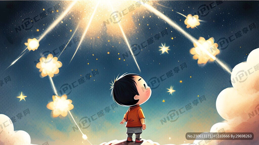 一个小朋友站在一个星球上周围是