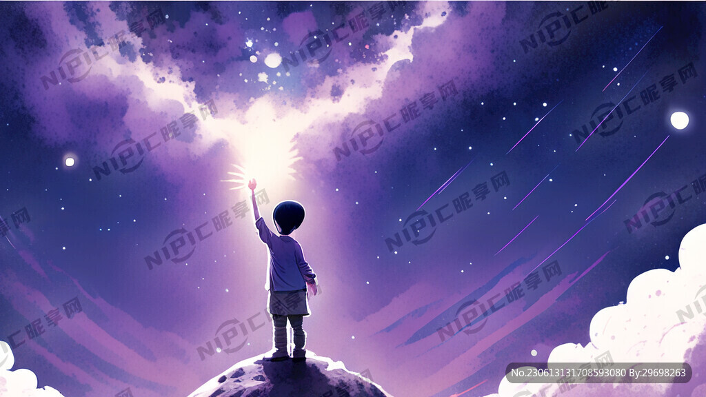 一个小朋友站在一个星球上周围是