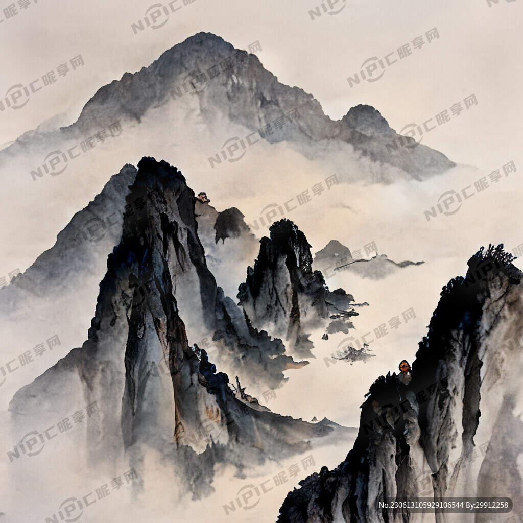 牡丹 中国风 中国画 山水