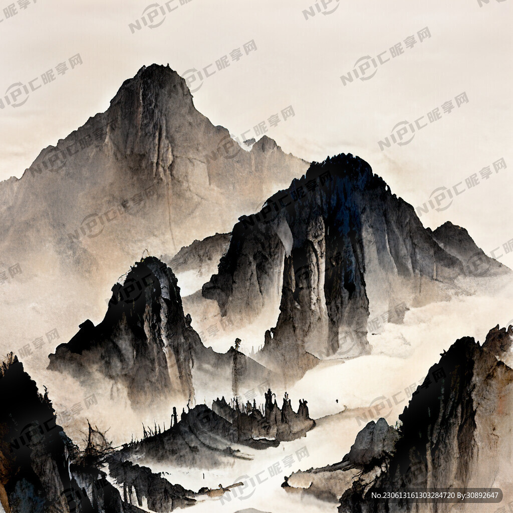 山谷 中国风 中国画 山水