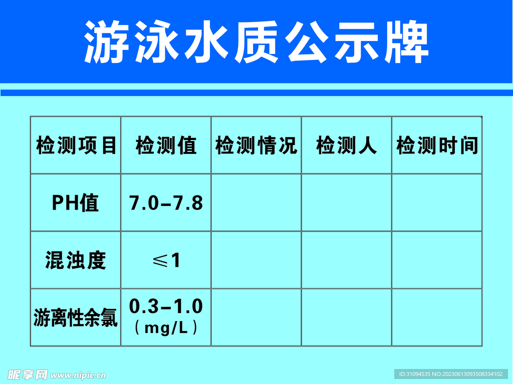 游泳水质公示牌