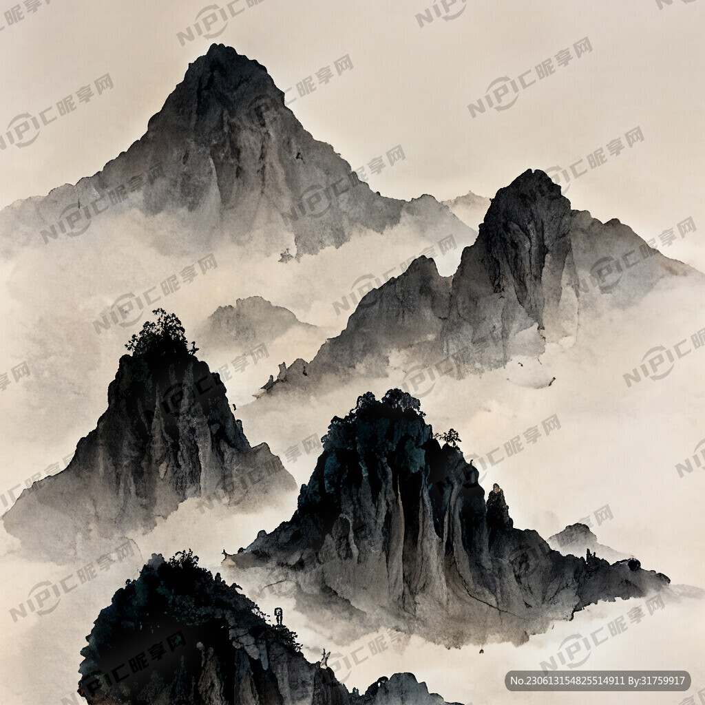 山谷 中国风 中国画 山水