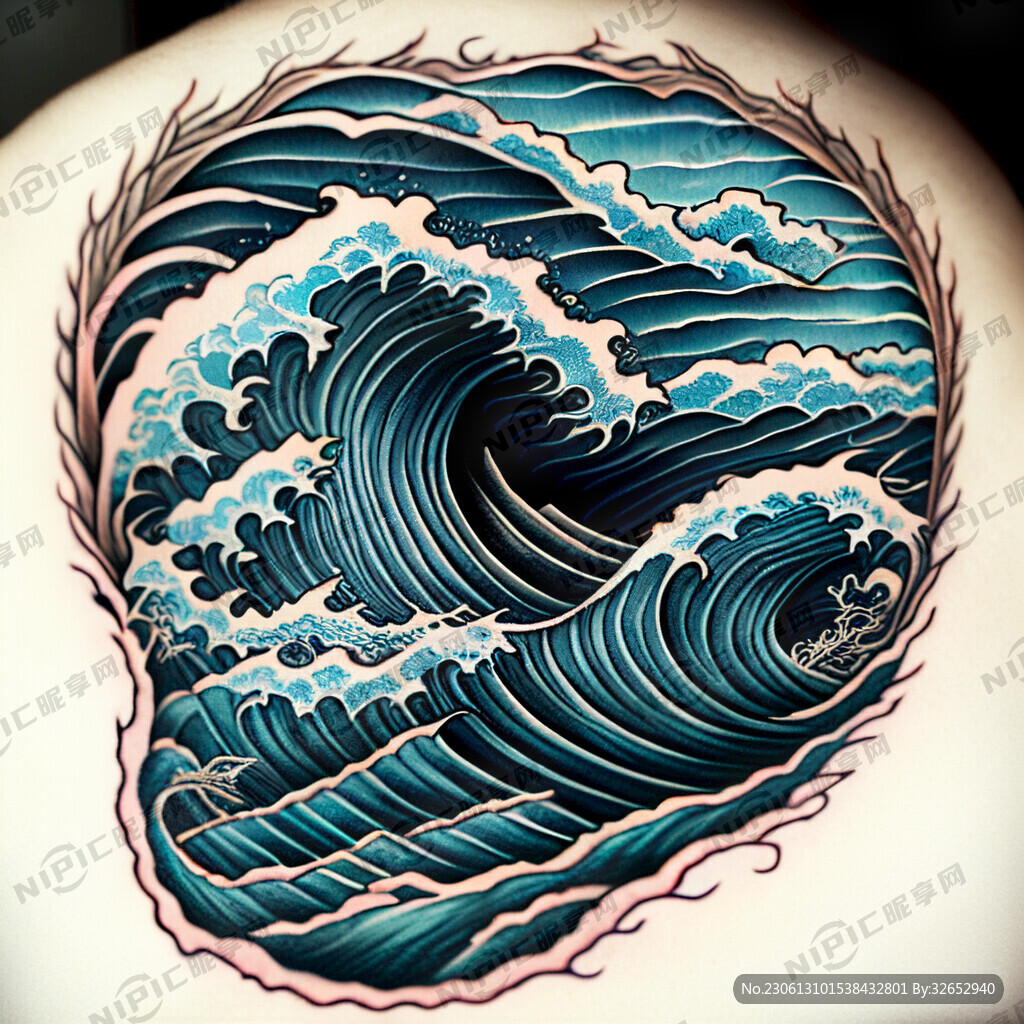 海浪纹身线条纹身图海浪
