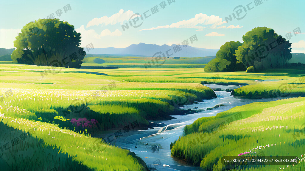 瀑布河流 平原草地 自然风光