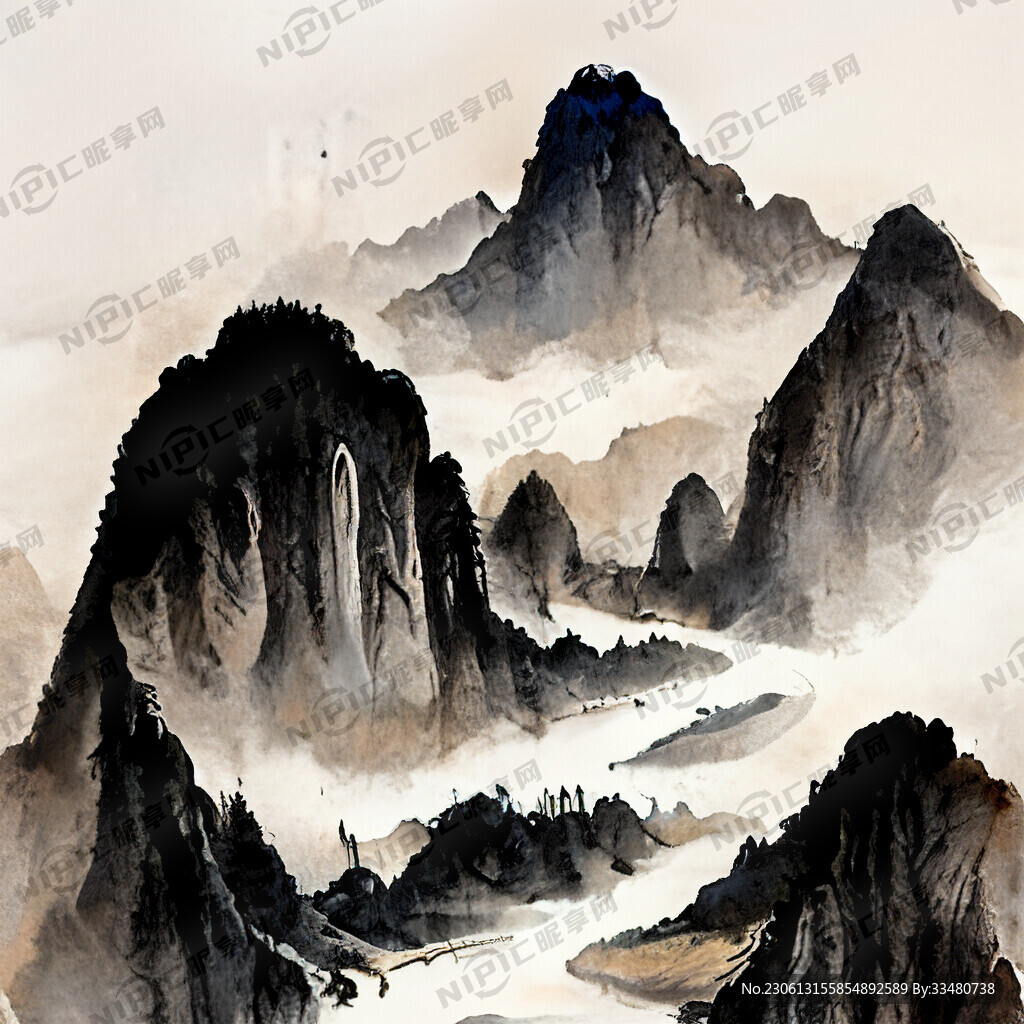 山谷 中国风 中国画 山水