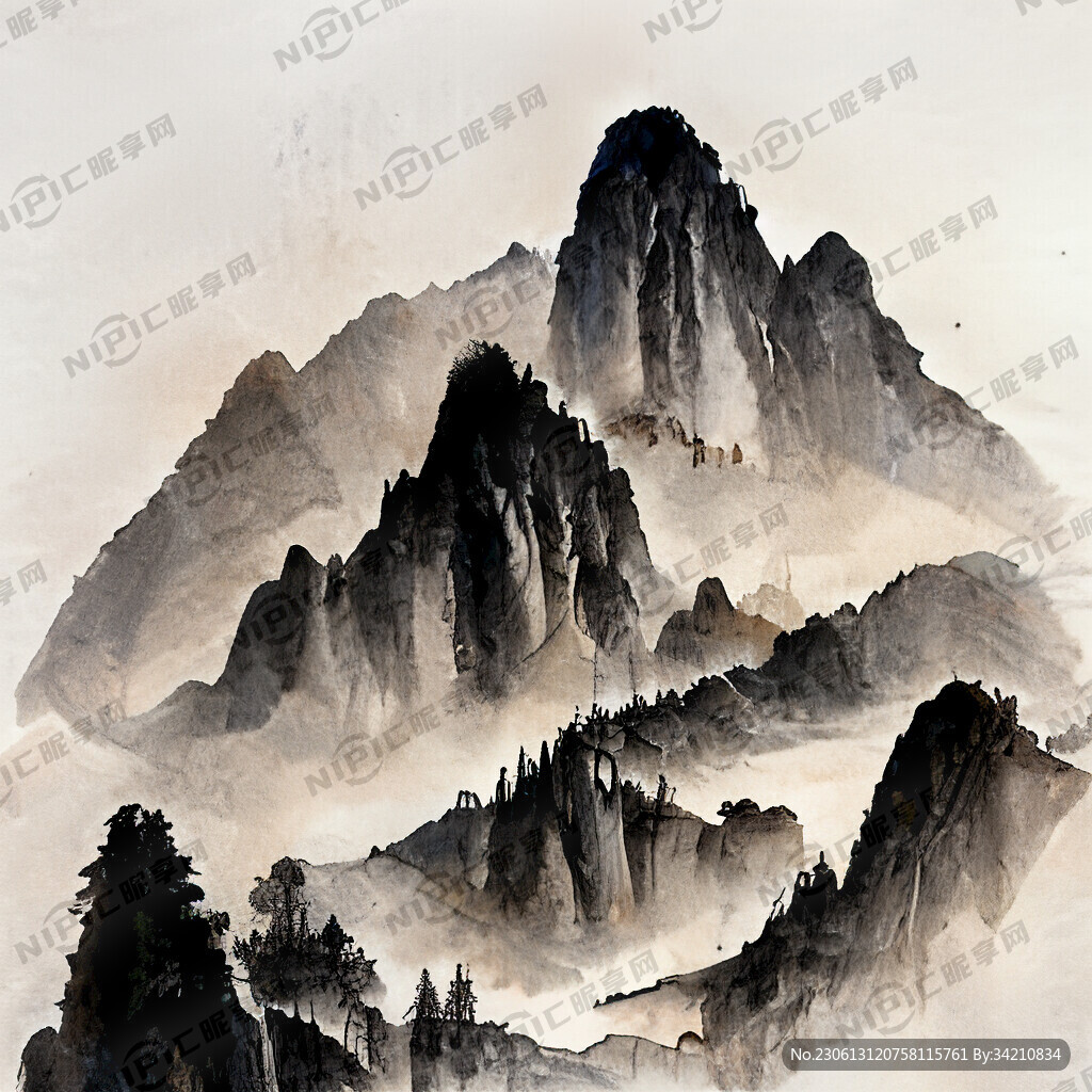 山谷 中国风 中国画 山水