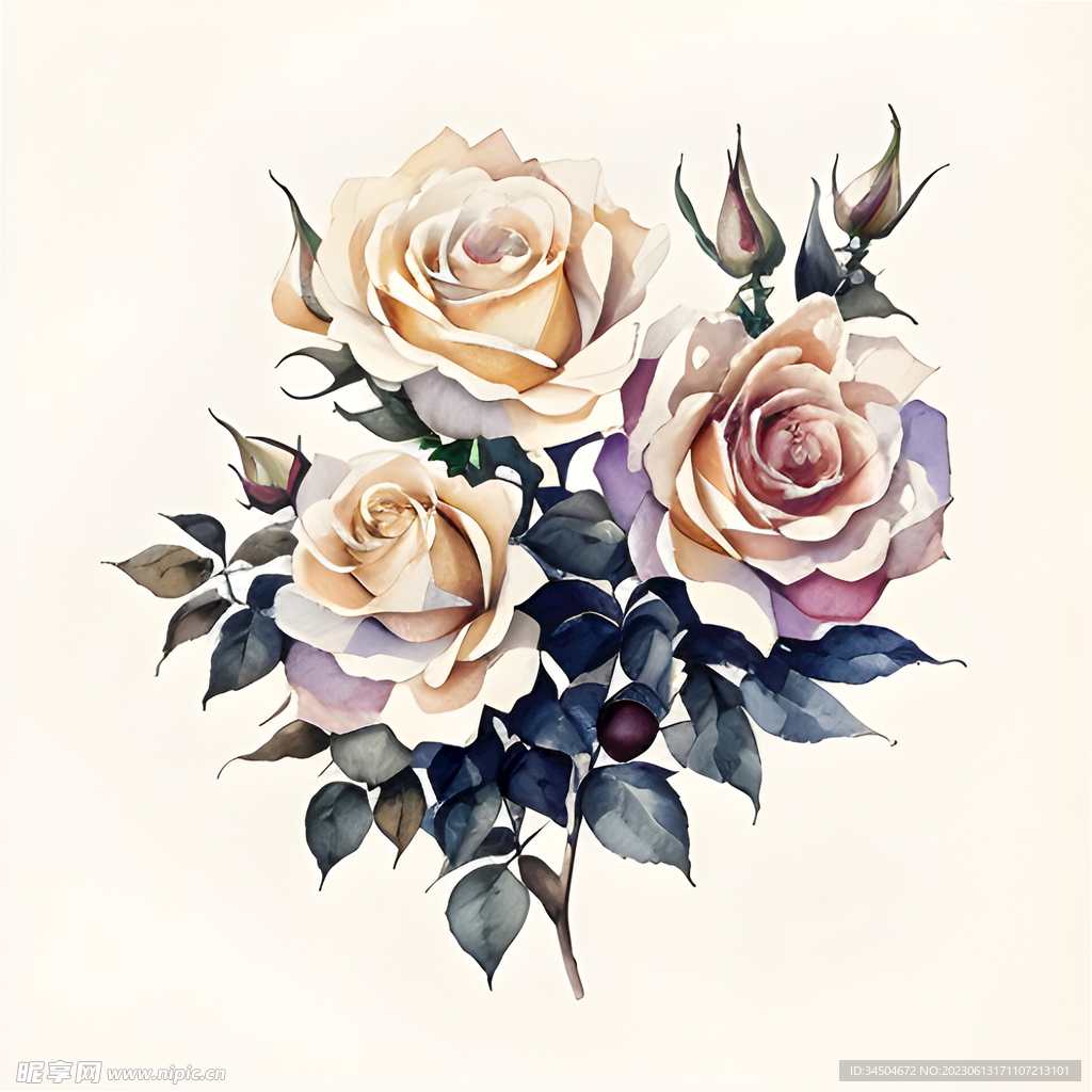 玫瑰花 水彩花