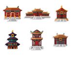 国潮卡通建筑矢量图