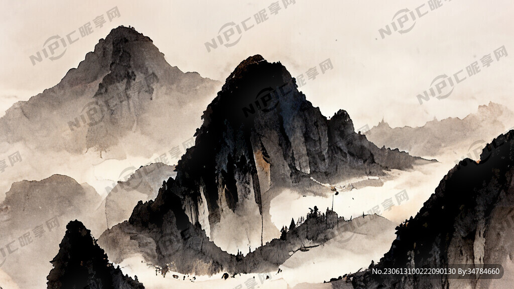 山谷 中国风 中国画 山水