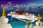 西藏旅游布达拉宫插画海报