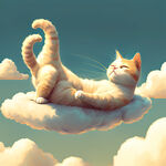 猫咪在云朵上伸懒腰