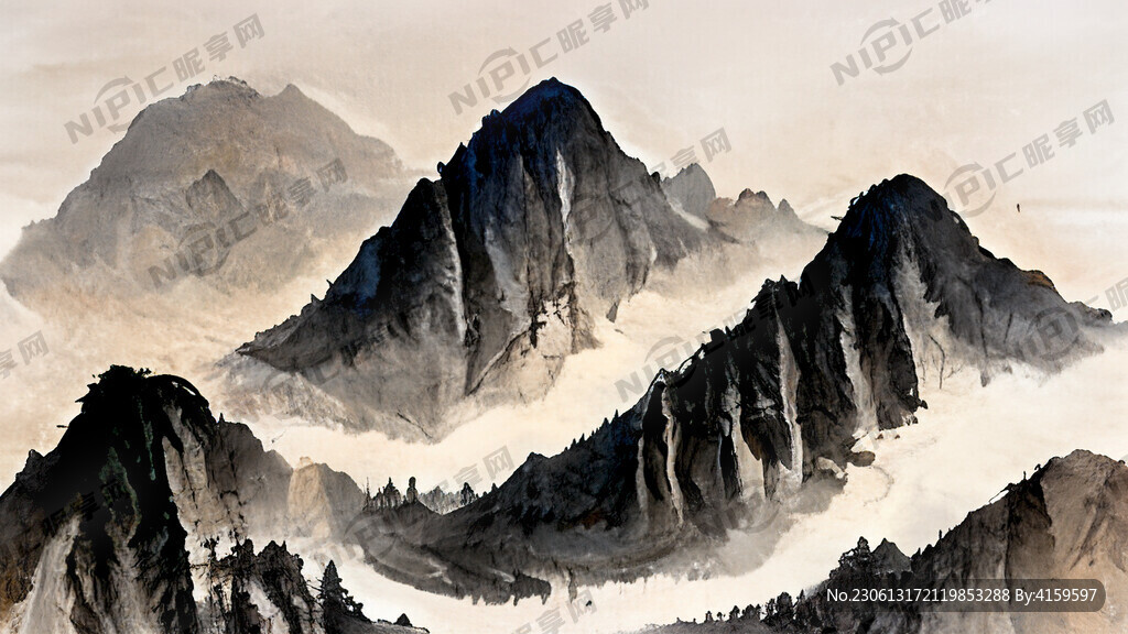山谷 中国风 中国画 山水